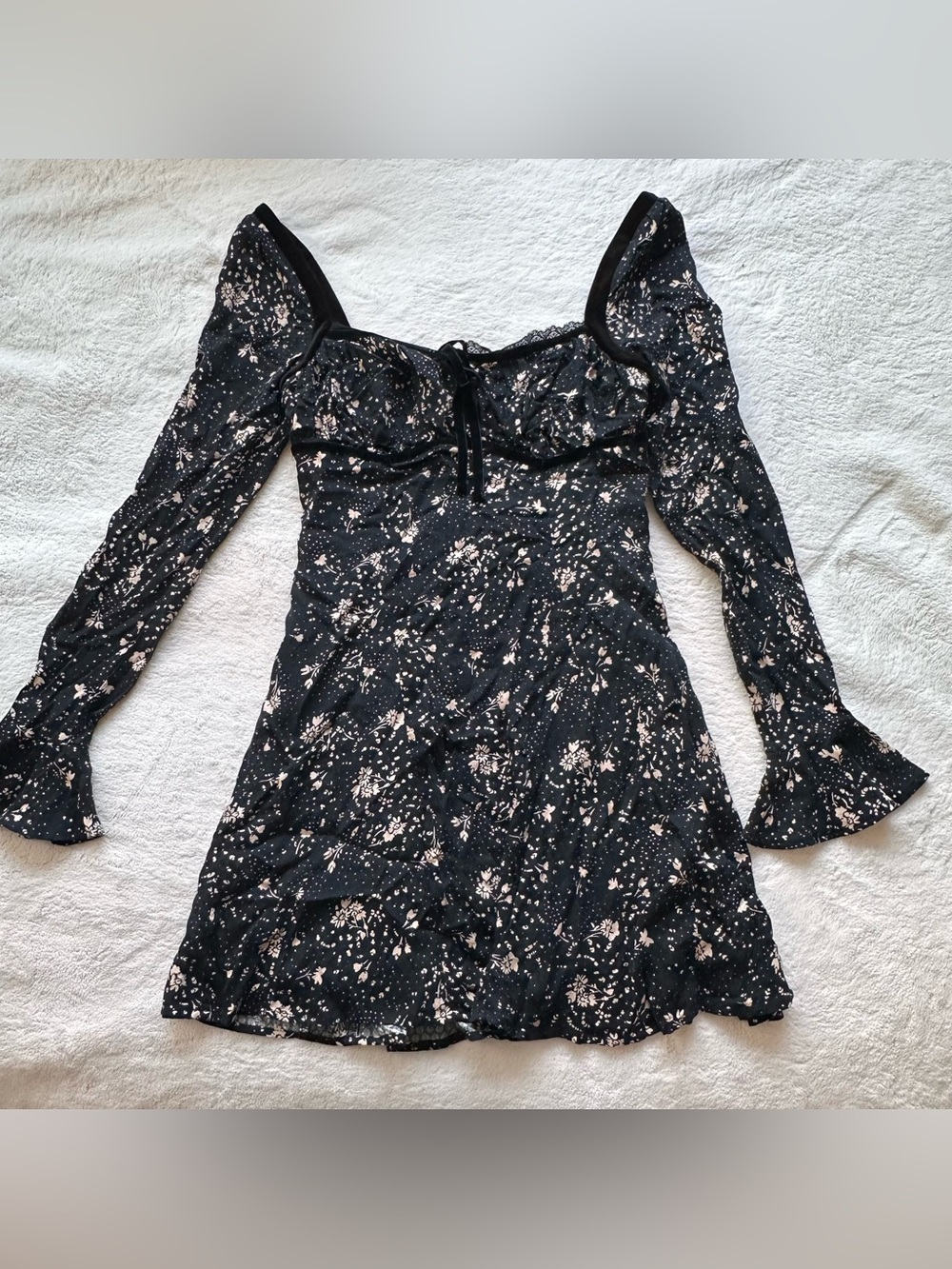 Free People Black Mini Dress with Light Pink Fleck Print